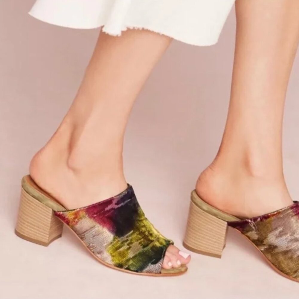 Anthropologie velvet block mule